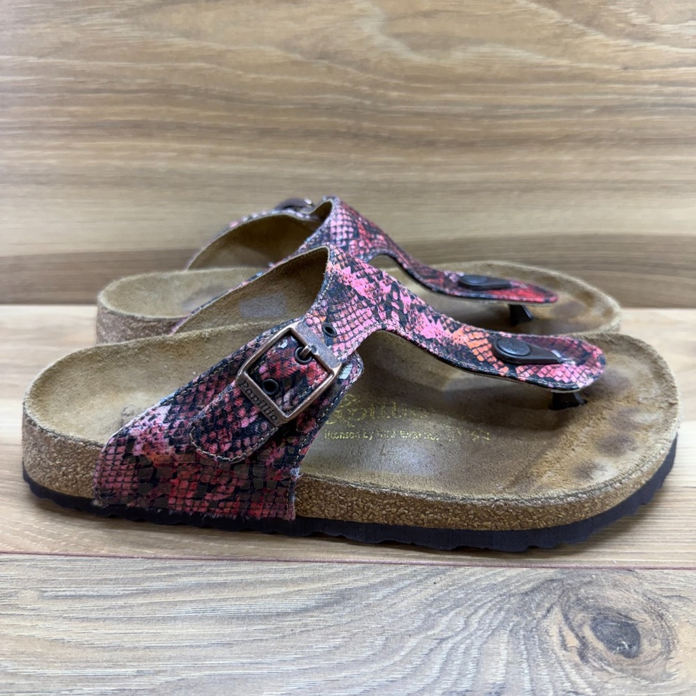 Papillio By Birkenstock Gizeh Snake Print Pink Sandals 6 W EU 37 Thong Flip Flop